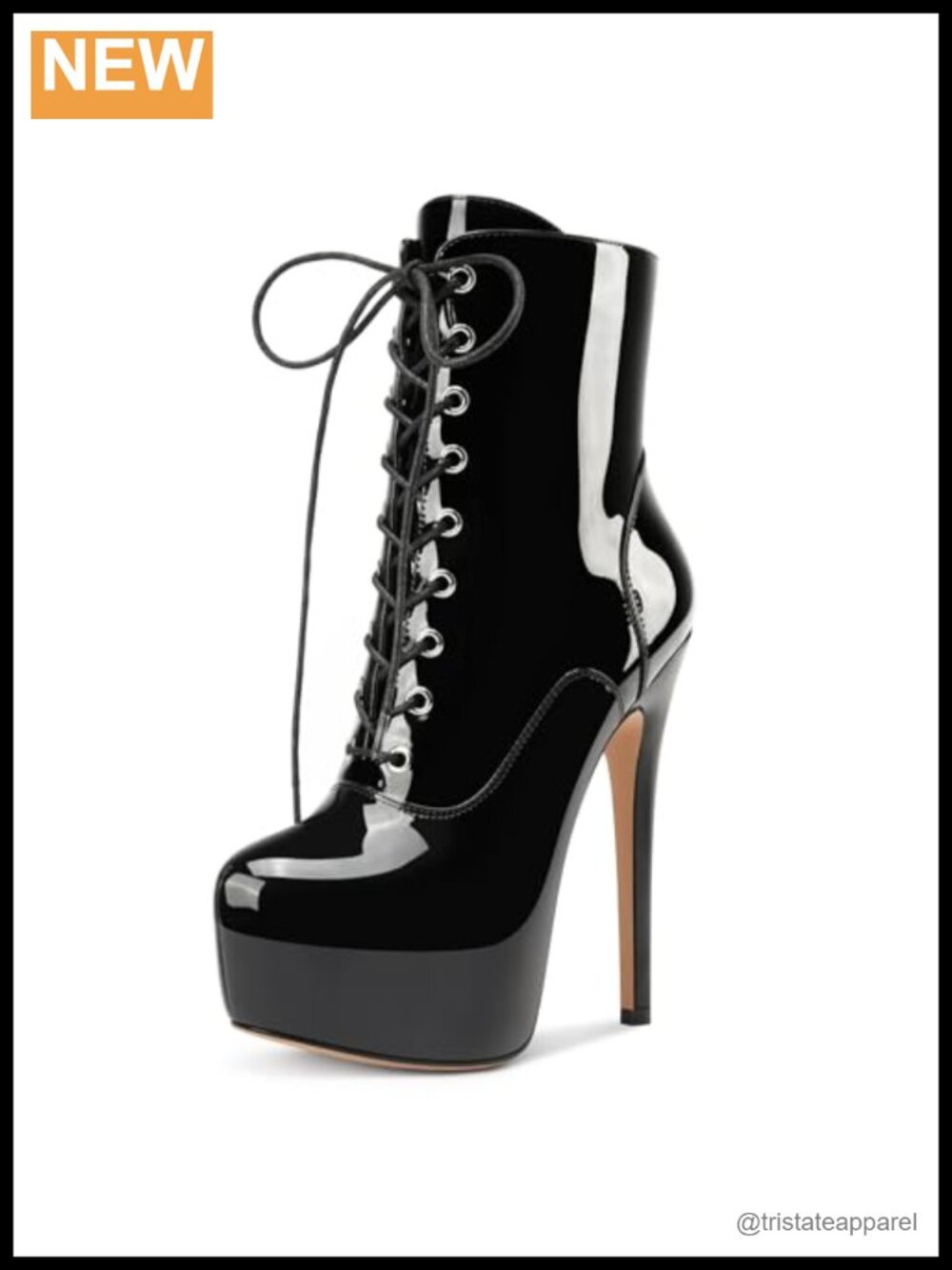 Women's Platform Stiletto High Heel Ankle Boots Lace-up Side Zipper Patent